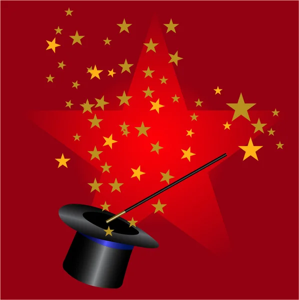 Magic wand and hat — Stock Vector