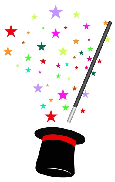 Magic wand and hat — Stock Vector