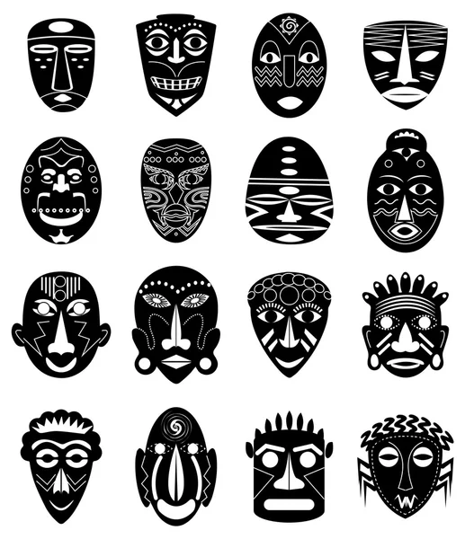 Tribale maskers icons set — Stockvector