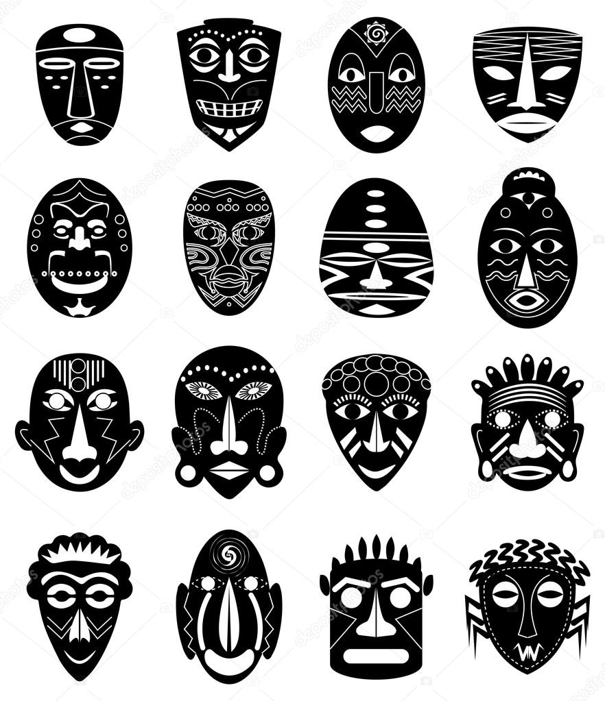Tribal masks icons set