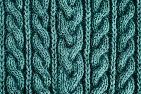 Tidewater Green Colored Knitted Texture Handmade Knitwear Textured Background — Stock Photo, Image