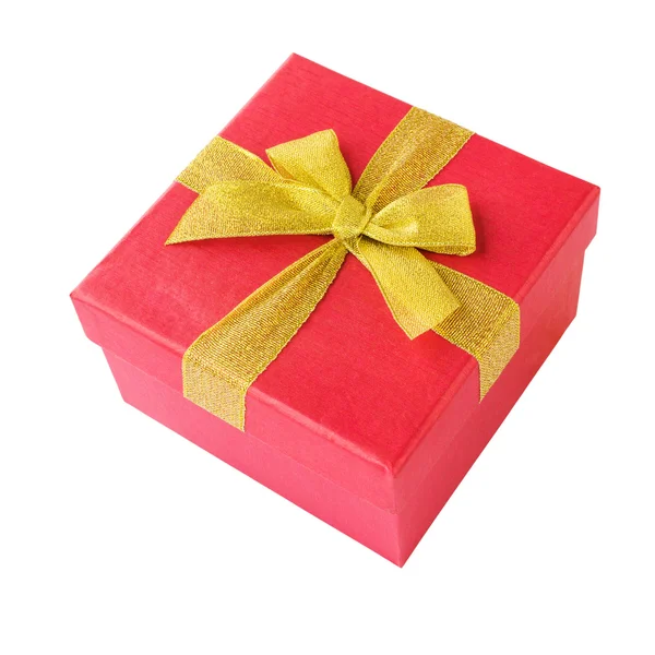 用黄色丝带白色孤立的红色礼品盒 — 图库照片