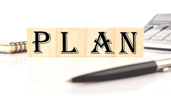 Plan word made with building blocks, business concept. — Foto de Stock