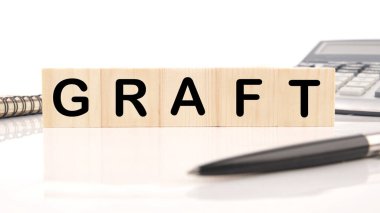 Beyaz arkaplandaki tahta küplerden yapılan metin grafiği.