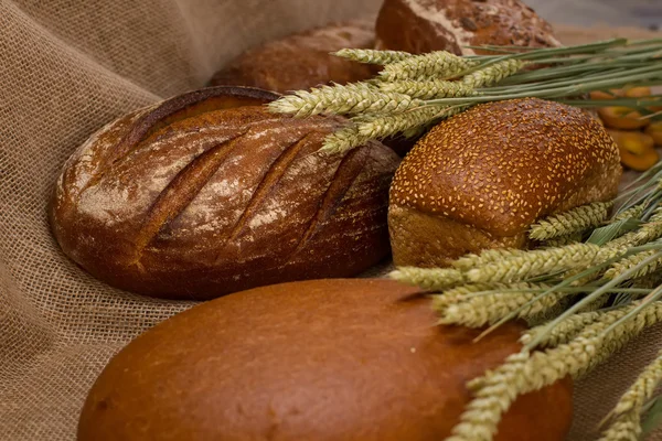 荒布を着たパンのショーケース — ストック写真