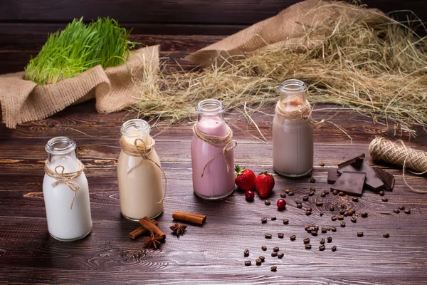 Natural milkshakes on the background. — Stok fotoğraf