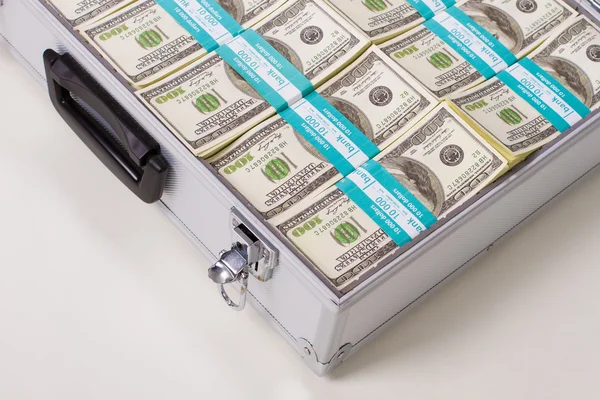 Part of metal case with dollars. — Stock Photo, Image