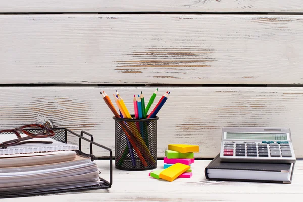Stationery lie on the old boards. — Stock Photo, Image