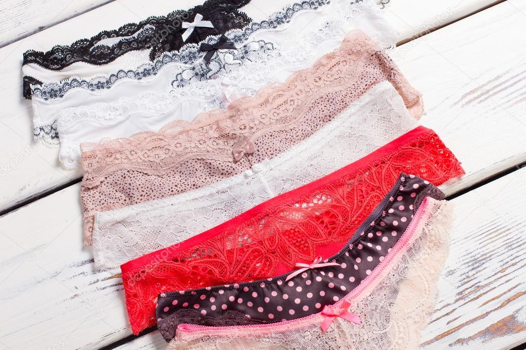 A stack of beautiful lace panties.