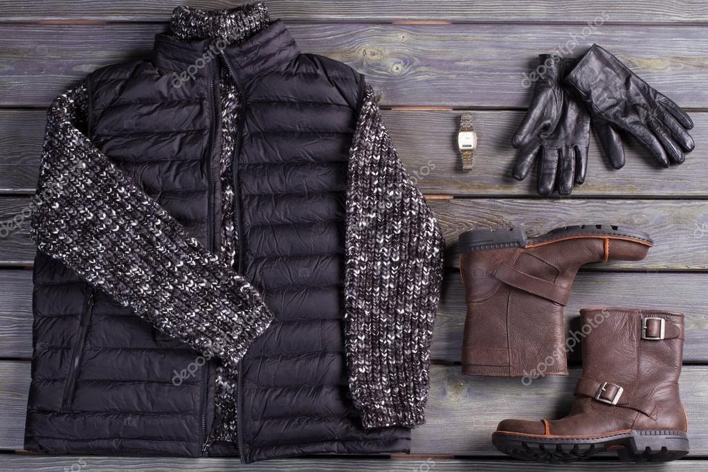 Winter men's clothes and accessories. — Stock Photo © margostock 88093530