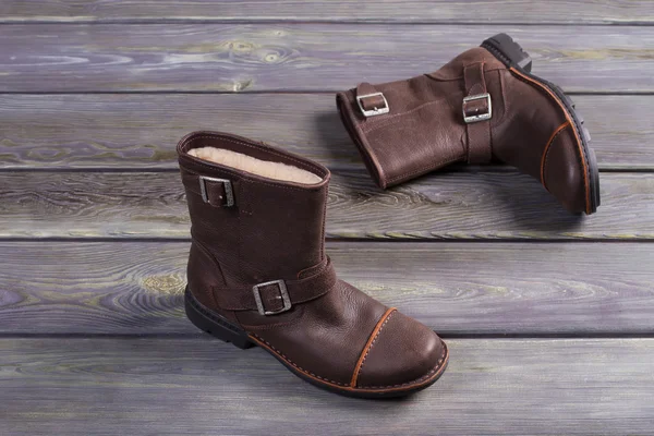 Fur warm men's shoes. — Stock Photo, Image