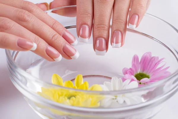 Franse manicure close up. — Stockfoto