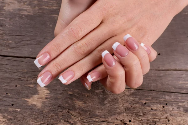 Classic French manicure. — Stock Photo, Image