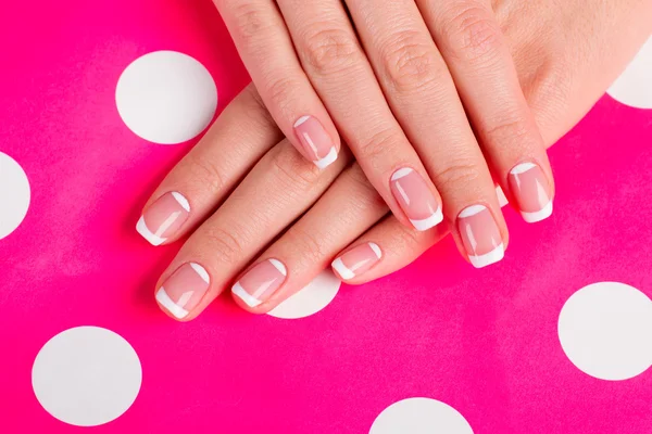 Stylish french manicure. — Stock Photo, Image