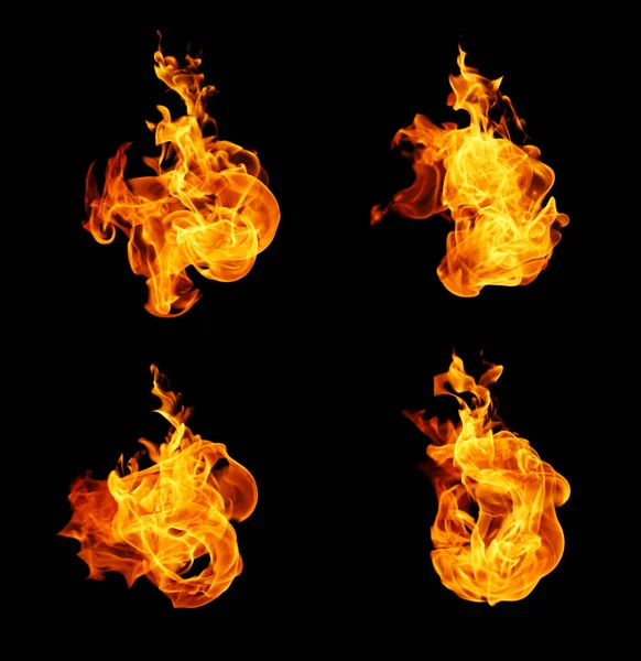 Fire Flames Collection Isolated Black Background — Stock Photo, Image