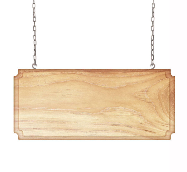 Wood sign from a chain isolated on white background