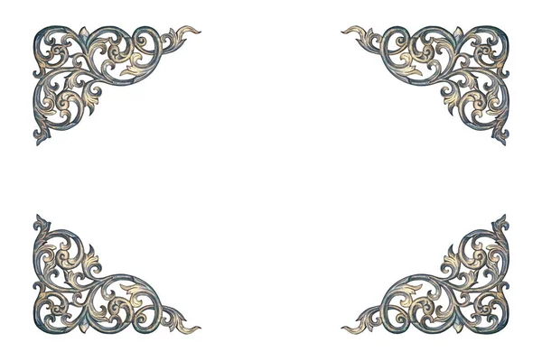Muster Der Blume Geschnitzt Rahmen Auf Weißem Hintergrund — Stockfoto