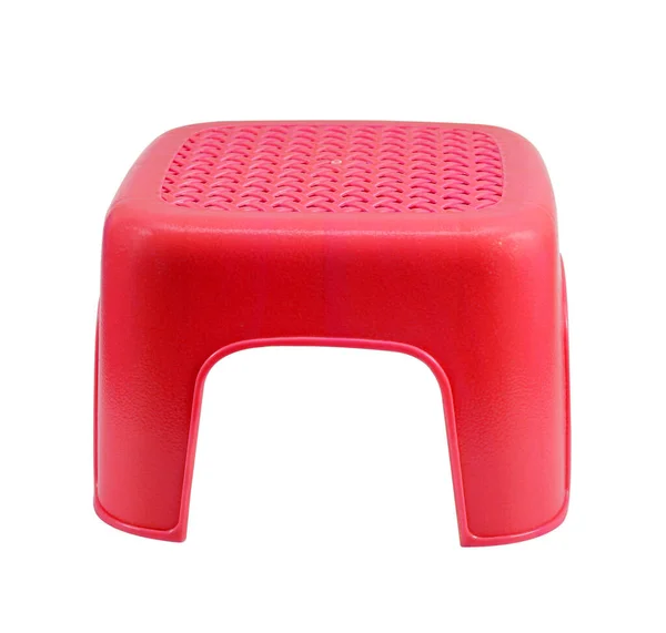 Mini Czerwony Plastikowy Stołek Białym Tle — Zdjęcie stockowe