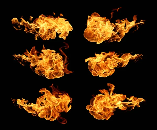 Fire Flames Collection Isolated Black Background — Stock Photo, Image