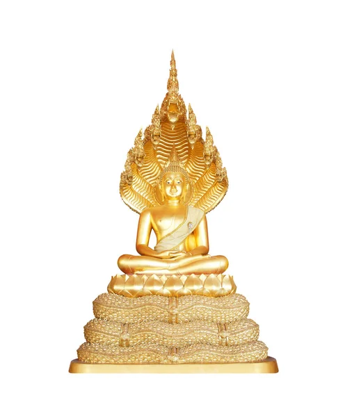 Guld Buddha Staty Isolerad Vit Bakgrund — Stockfoto