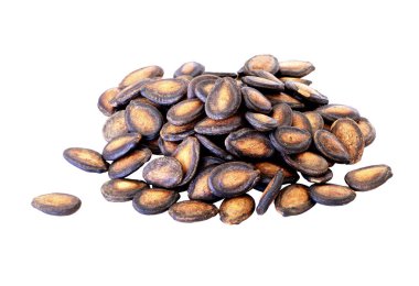 beyaz arkaplanda kuru karpuz tohumu