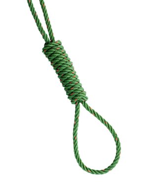 Yeşil naylon ip beyaz arka plandaki düğümü bağladı