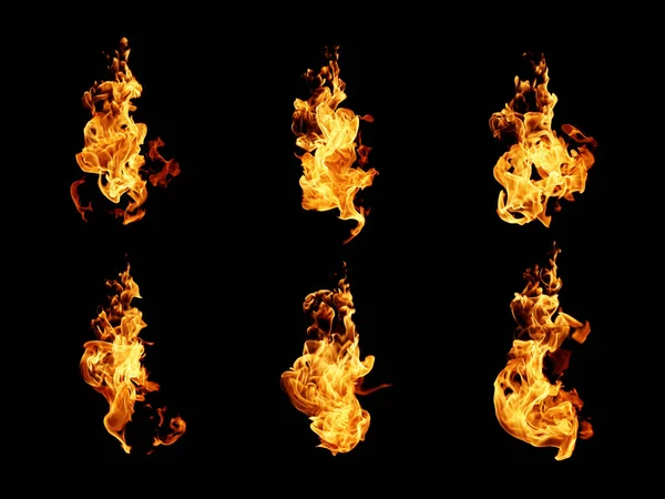 黒地に隔離された炎のコレクション — ストック写真