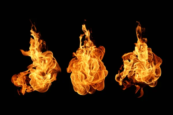 Φωτιά Συλλογή Φλόγες Απομονώνονται Μαύρο Φόντο — Φωτογραφία Αρχείου