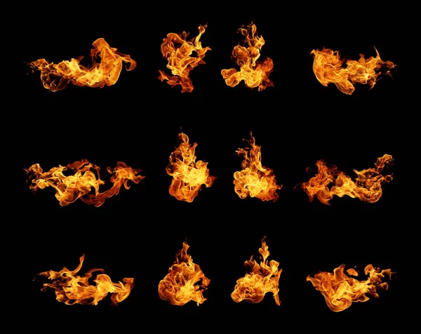 Fire Flames Collection Isolated Black Background — Stock Photo, Image