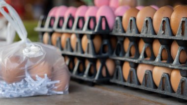 Fasulye dükkanlarında satılan çantalarda birkaç yumurta tezgahı hazır..