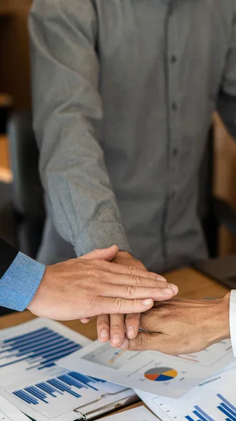 Businessmen Shake Hands Together Make Business Deals Meeting Graph Analysis — Stock Photo, Image