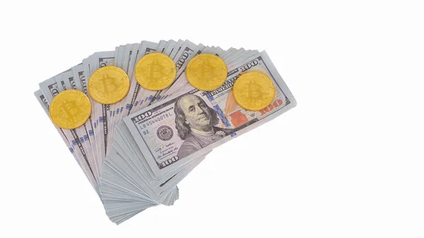 Bitcoin Digital Currency Placed Top Dollar Mining Idea White Background — Stock Photo, Image