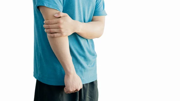 Young Man Pain His Right Hand Holding His Left Hand — Stock Photo, Image