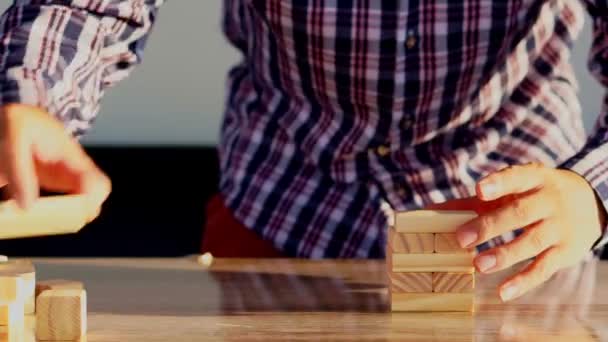 リスク 木製ブロック建設 建物図面 建設ビジネスアイデア — ストック動画
