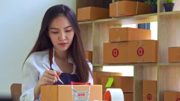 Online Sme Business Owner Young Asian Woman Checking Stock Saving — Stock video