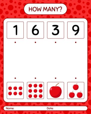 Elmayla kaç tane sayma oyunu var? Anaokulu çocukları için çalışma listesi, aktivite listesi, yazdırılabilir çalışma tablosu