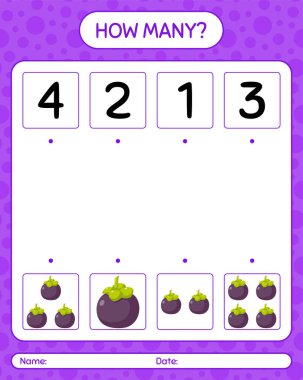 Mangosteen ile kaç tane sayma oyunu. Anaokulu öğrencileri için çalışma listesi, aktivite listesi, basılabilir çalışma listesi