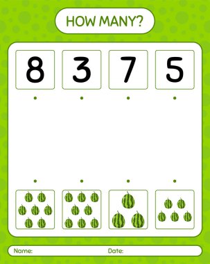 Karpuzla kaç tane sayma oyunu. Anaokulu çocukları için çalışma listesi, aktivite listesi, yazdırılabilir çalışma tablosu