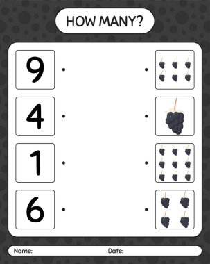 Anaokulu öğrencileri için yumurta meyvesi çalışma kağıdıyla kaç tane sayma oyunu, etkinlik sayfası, basılabilir çalışma tablosu