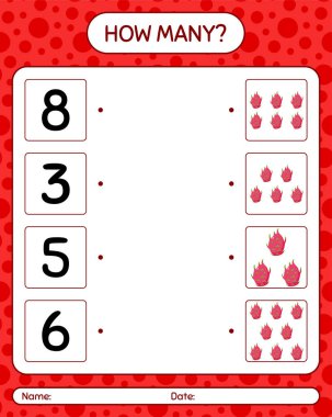 Okul öncesi çocuklar için ejderha meyvesi çalışma kağıdıyla kaç tane sayma oyunu var?