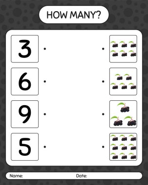 Farkleberry ile kaç tane sayma oyunu. Anaokulu çocukları için çalışma listesi, aktivite listesi, yazdırılabilir çalışma tablosu