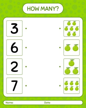 Guava ile kaç tane sayma oyunu var? Anaokulu çocukları için çalışma listesi, aktivite listesi, yazdırılabilir çalışma tablosu