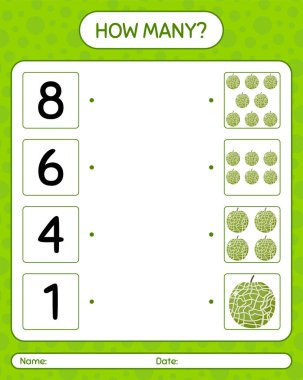 Kavunlu kaç tane sayma oyunu. Anaokulu çocukları için çalışma listesi, aktivite listesi, yazdırılabilir çalışma tablosu