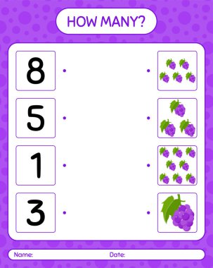 Üzümlü kaç tane sayma oyunu var? Anaokulu çocukları için çalışma listesi, aktivite listesi, yazdırılabilir çalışma tablosu