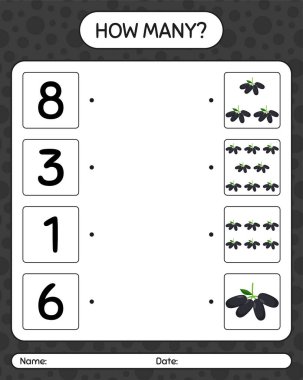 Jambolan 'la kaç tane sayma oyunu var? Anaokulu çocukları için çalışma listesi, aktivite listesi, yazdırılabilir çalışma tablosu