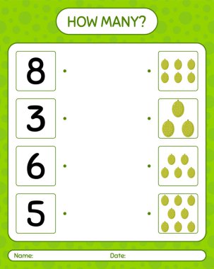 Jack Fruve ile kaç tane sayma oyunu. Anaokulu çocukları için çalışma listesi, aktivite listesi, yazdırılabilir çalışma tablosu