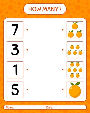 Turuncuyla kaç tane sayma oyunu var? Anaokulu çocukları için çalışma listesi, aktivite listesi, yazdırılabilir çalışma tablosu
