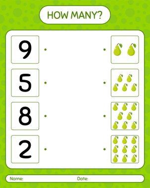 Armutla kaç tane sayma oyunu var? Anaokulu çocukları için çalışma listesi, aktivite listesi, yazdırılabilir çalışma tablosu
