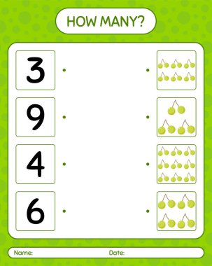 Quenepa ile kaç tane sayma oyunu. Anaokulu çocukları için çalışma listesi, aktivite listesi, yazdırılabilir çalışma tablosu