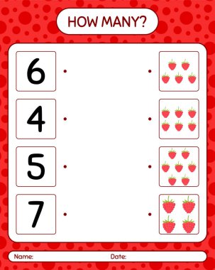 Ahududulu kaç tane sayma oyunu. Anaokulu çocukları için çalışma listesi, aktivite listesi, yazdırılabilir çalışma tablosu